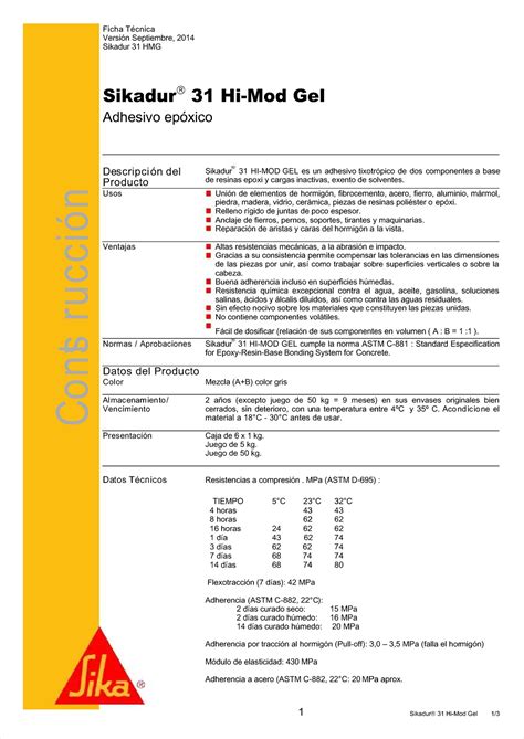 Pdf hoja tecnica sikadur 31 hmg compress Ficha TécnicaFicha Técnica