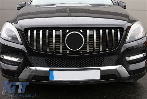 Front Grille Suitable For Mercedes Ml Class W166 2012 2014 Gt R Panamericana Design Black Chrome