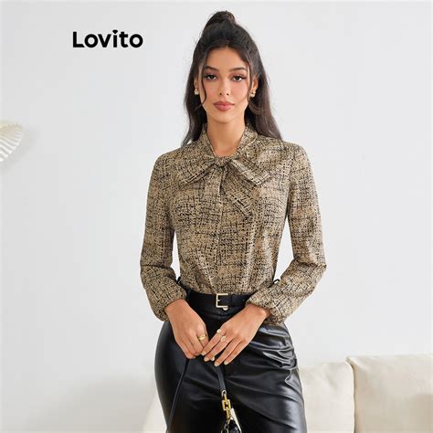 Lovito Blusa elegante geométrica gravata frontal para mulheres