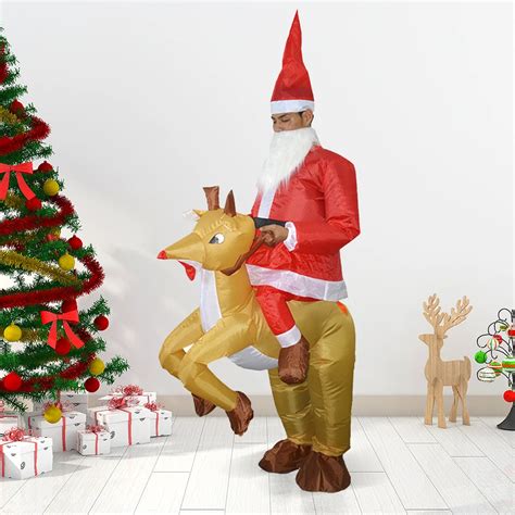 Adults Santa Riding Reindeer Inflatable Costume Suit Blow Up Inflatable Fancy Dress For