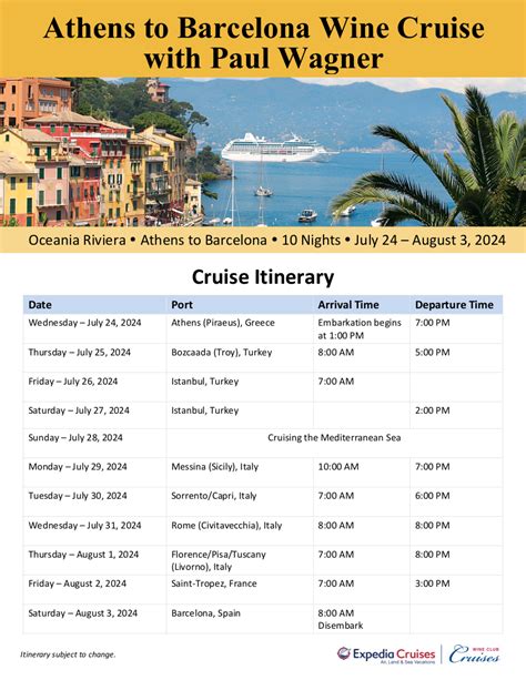 2024 Athens to Barcelona Wine Cruise Itinerary - Expedia Wine Club Cruises