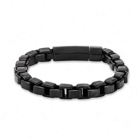 Men S Box Chain Link Bracelet In Stainless Steel With Black IP 8 3