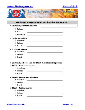 Ausf Llbar Online Wichtige Ansprechpartner Bei Der Feuerwehr Fax Email