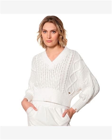 Riachuelo Blusa Feminina Biamar Em Tricot Om Gola V Branco