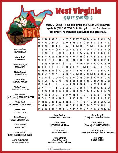 West Virginia State Symbols Word Search Worksheet Activity State Symbols Word Find Social