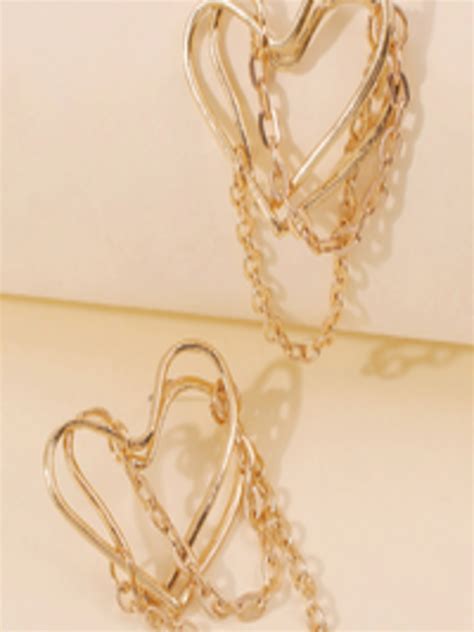 Buy Urbanic Gold Toned Heart Shaped Drop Earrings With Chain Detail