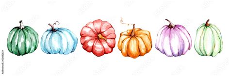 Watercolor pumpkins colorful set. Fall vector handmade illustration in ...