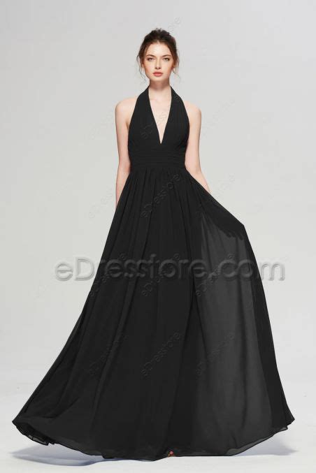 Modest Black Chiffon Bridesmaid Dresses Long Sleeves EDresstore