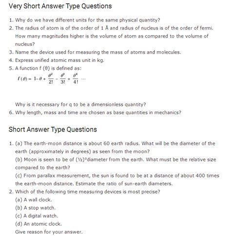 Important Questions For Class 11 Physics Chapter 1 Units And Measurements