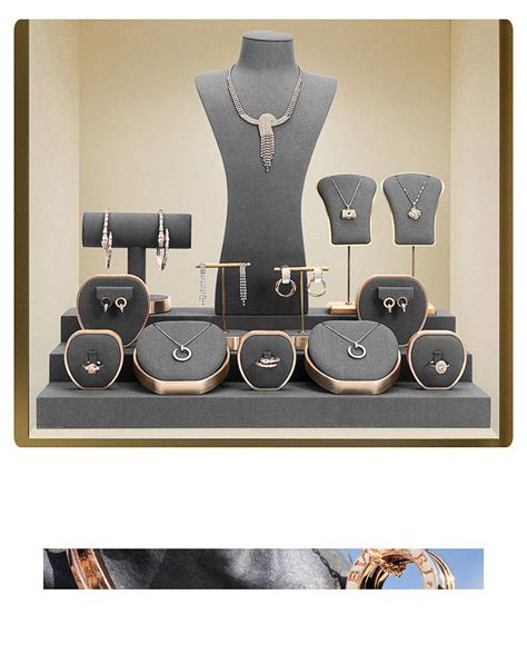 Luxury Retail Gold Metal Dark Gray Velvet Jewelry Display Sets