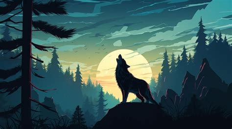 Silueta De Un Lobo En El Bosque Ilustraci N D Foto Premium