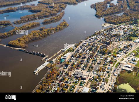 Aerial Photograph Of Guttenberg Iowa And Lock And Dam Number 10 On The