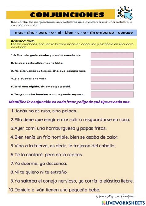 Las Conjunciones Online Worksheet For MEDIO Lecciones De Lectura