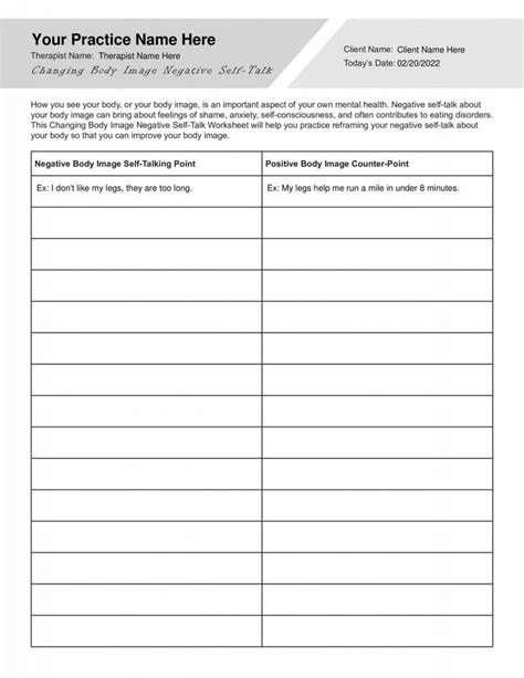 Body Image Perception Worksheet PDF TherapyByPro