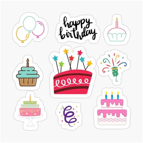 happy birthday stickers on a white background