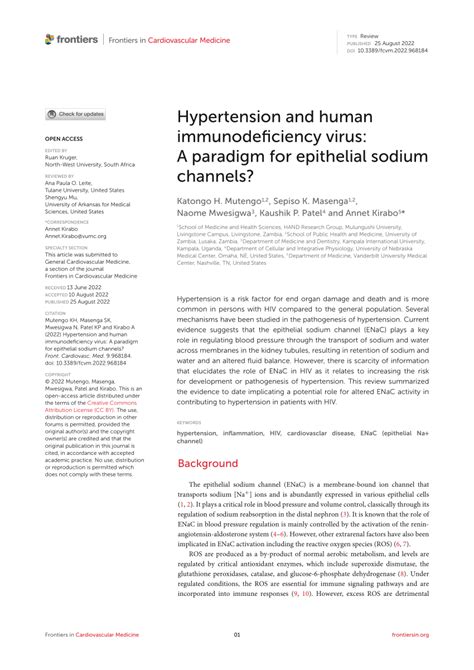 Pdf Hypertension And Human Immunodeficiency Virus A Paradigm For