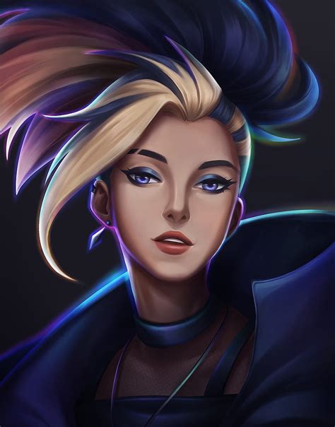 1080p Free Download Artstation Artwork Women Makeup Portrait Face Purple Eyes Akali