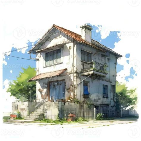 House anime style, House urban white background high quality ai image ...