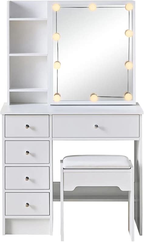 Clipop Coiffeuse Blanche Avec Led Miroir Coulissant Tiroirs De