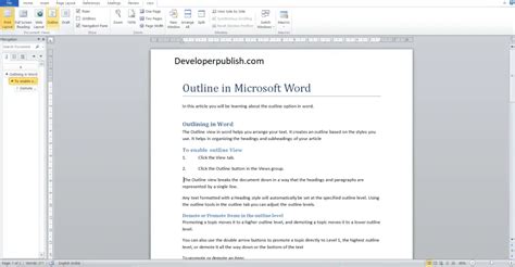 Outline in Microsoft Word - Developer Publish Tutorials