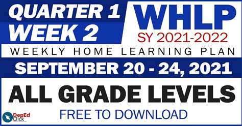 Updated Weekly Home Learning Plan Whlp Quarter Week All Grade