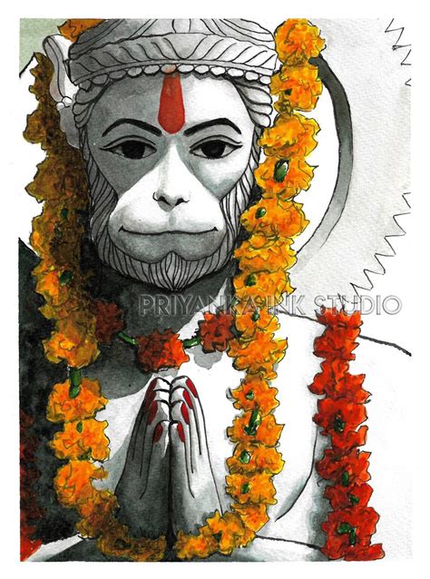 Hanuman Painting Hanuman Wall Art Indian God Art Print Etsy