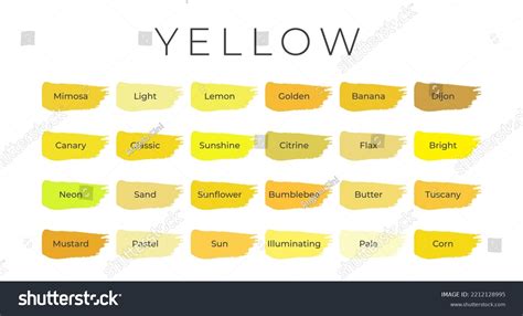 Yellow Paint Color Swatches Shade Names Stock Vector (Royalty Free) 2212128995 | Shutterstock