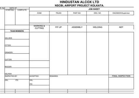 job sheet xls