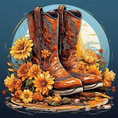 Premium Photo Cowboy Boots And Flowers Western Floral Cowgirl Boots