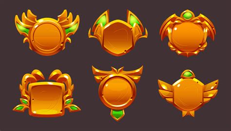 Golden Game Award Badges Level Ui Icons Prize Vector Art At