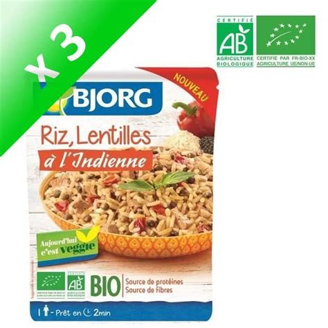 LOT DE 3 BJORG Riz Lentilles à l Indienne Bio 220g Cdiscount Au