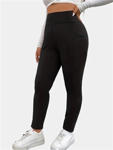 Plus Size Solid Skinny Leggings Casual Every Day Stretchy Temu Canada