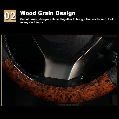 Wood Grain Car Steering Wheel Cover Breathable Leather Anti Slip