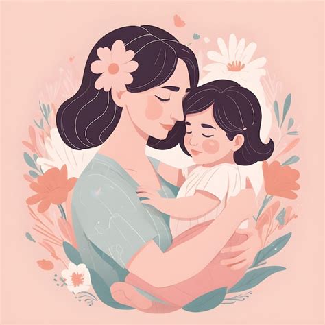 Ilustración De Feliz Día De La Madre Con La Madre Y Sus Hijos Abrazados