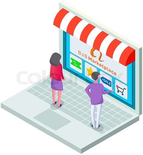 B2b marketplace, people and companies buyers choosing goods online. E