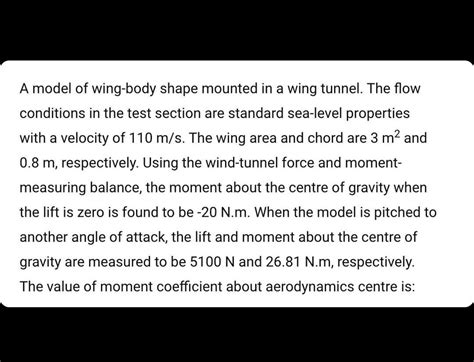 Solved A Model Of Wing Body Shape Mounted In A Wing Tunnel Chegg