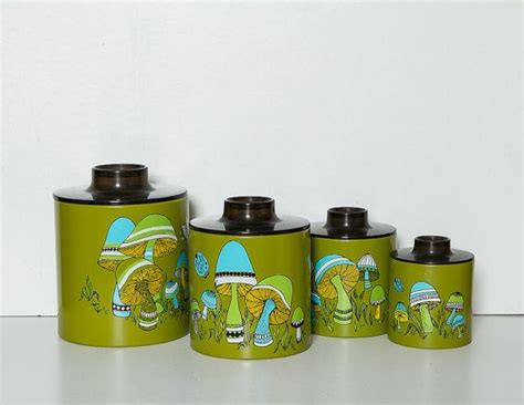 Vintage 1960s Green Mushroom Tin Canister Set By Ransburg With Images