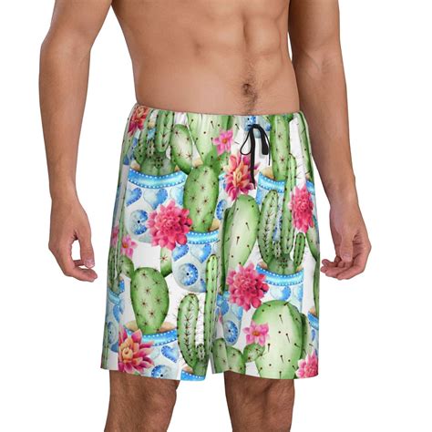 Daiia Flowers And Cactus Mens Woven Stretch Pajama Short Short Pajama