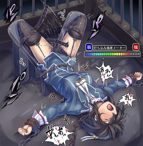 Rule 34 Black Hair Blush Bondage Chains Closed Eyes Clothing Cuffs Dungeon Female Kantai