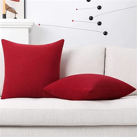 Mixhug Decorative Linen Throw Pillow Covers Farmhouse Cushion Covers For Couch And Bed Red 18