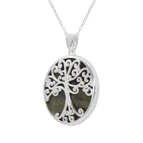 Silver Tree Of Life Necklace With Connemara Marble Claddaghrings