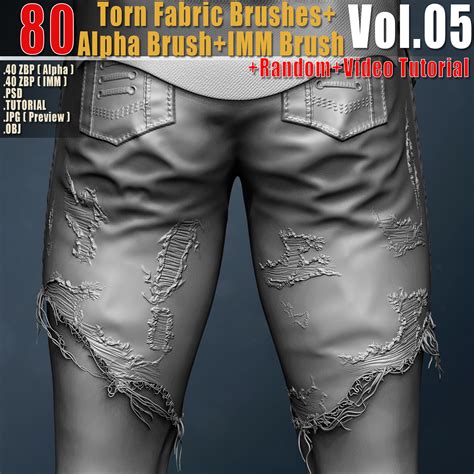 Artstation 80 Torn Fabric Brushes Alpha Brush Imm Brush Video Tutorial Vol05