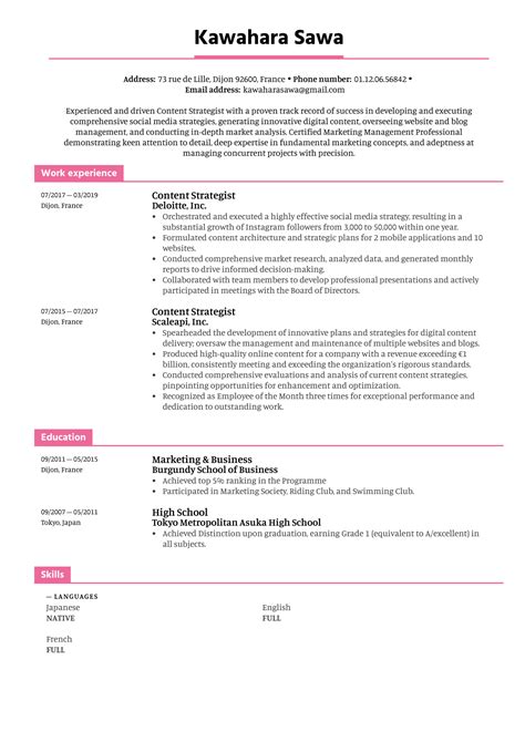 Content Strategist Resume Template Kickresume