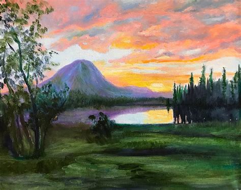 Purple Mountain Sunset Painting by Aet Paaro | Saatchi Art