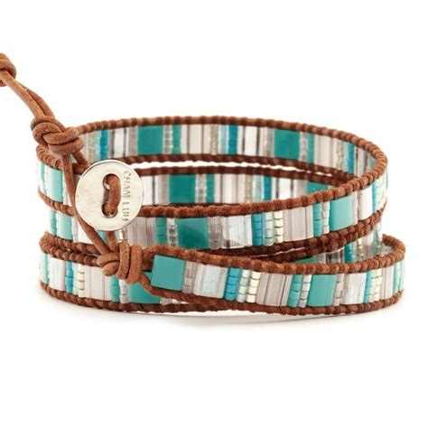 Turquoise Mix Triple Wrap Bracelet On Natural Brown Leather Chan Luu