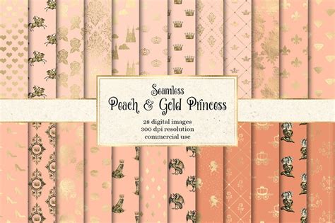 Peach And Gold Princess Digital Paper Seamless Blush Pink Etsy