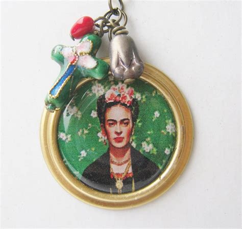 Frida Kahlo Necklace Gold Pendant Chain Bead Day By Peeno