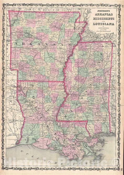 Historic Map Arkansas Mississippi And Louisiana Johnson