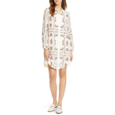 Tory Burch Cora Garden Veil Long Sleeve Silk Shirtdress EvaChic