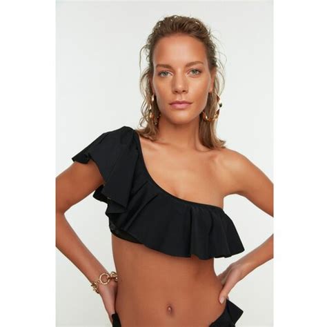 Trendyol Black Frill Detailed Bikini Top Eponuda